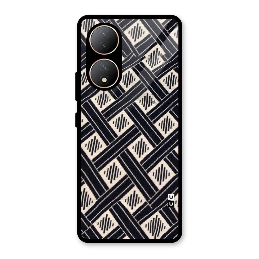 Black Beige Criscros Glass Back Case for Vivo Y100A