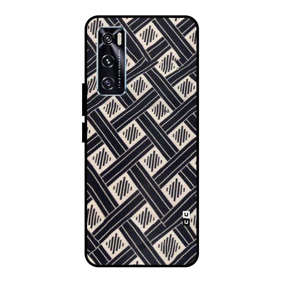 Black Beige Criscros Metal Back Case for Vivo V20 SE