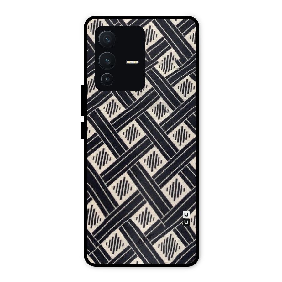 Black Beige Criscros Metal Back Case for Vivo V23 5G