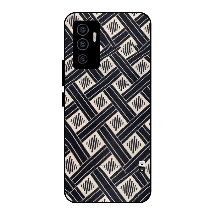 Black Beige Criscros Metal Back Case for Vivo V23e
