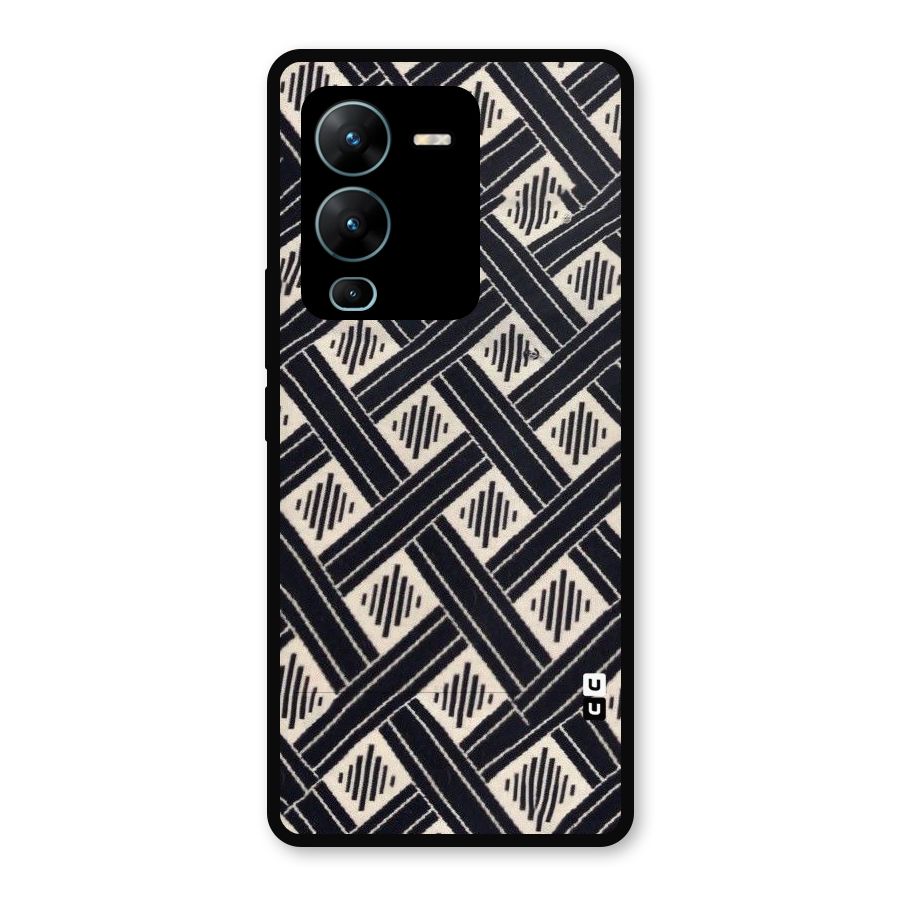 Black Beige Criscros Metal Back Case for Vivo V25 Pro