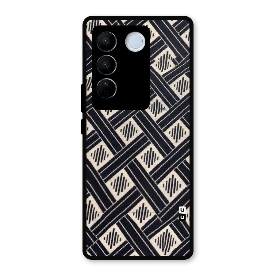Black Beige Criscros Metal Back Case for Vivo V27