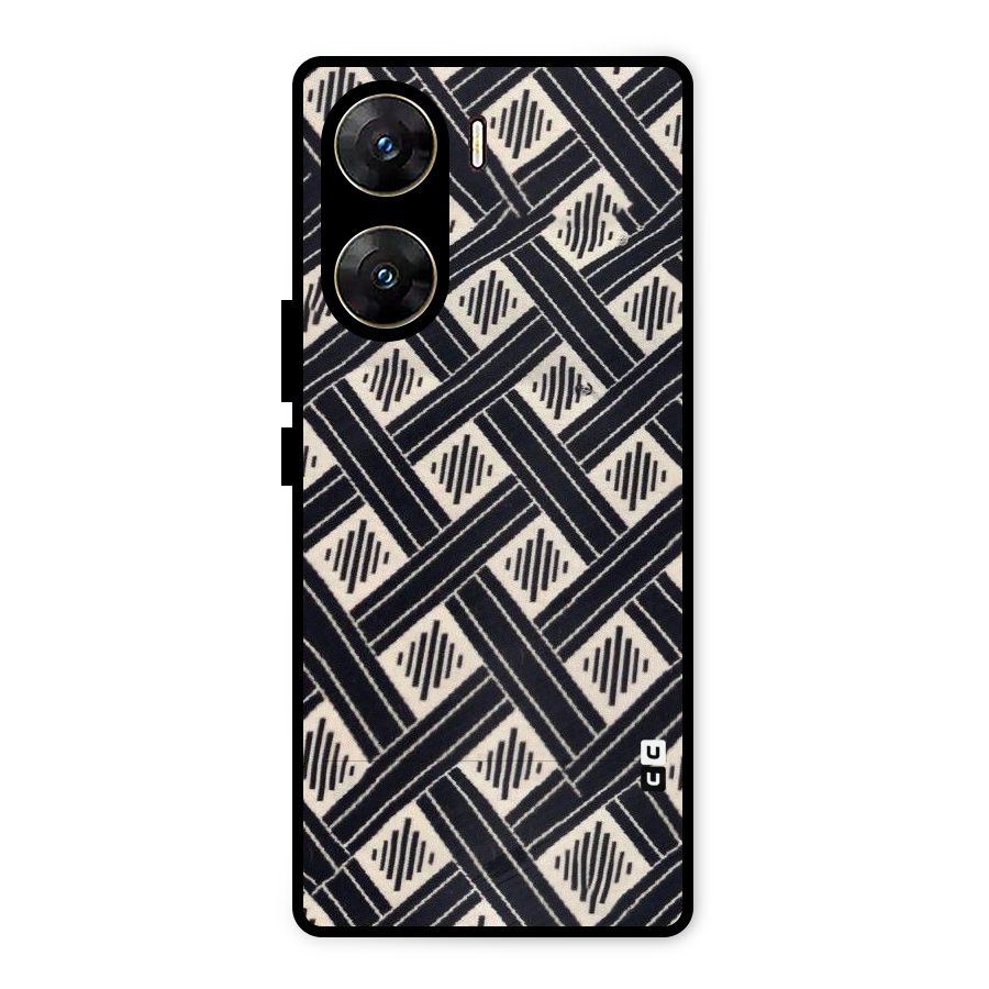 Black Beige Criscros Metal Back Case for Vivo V29e