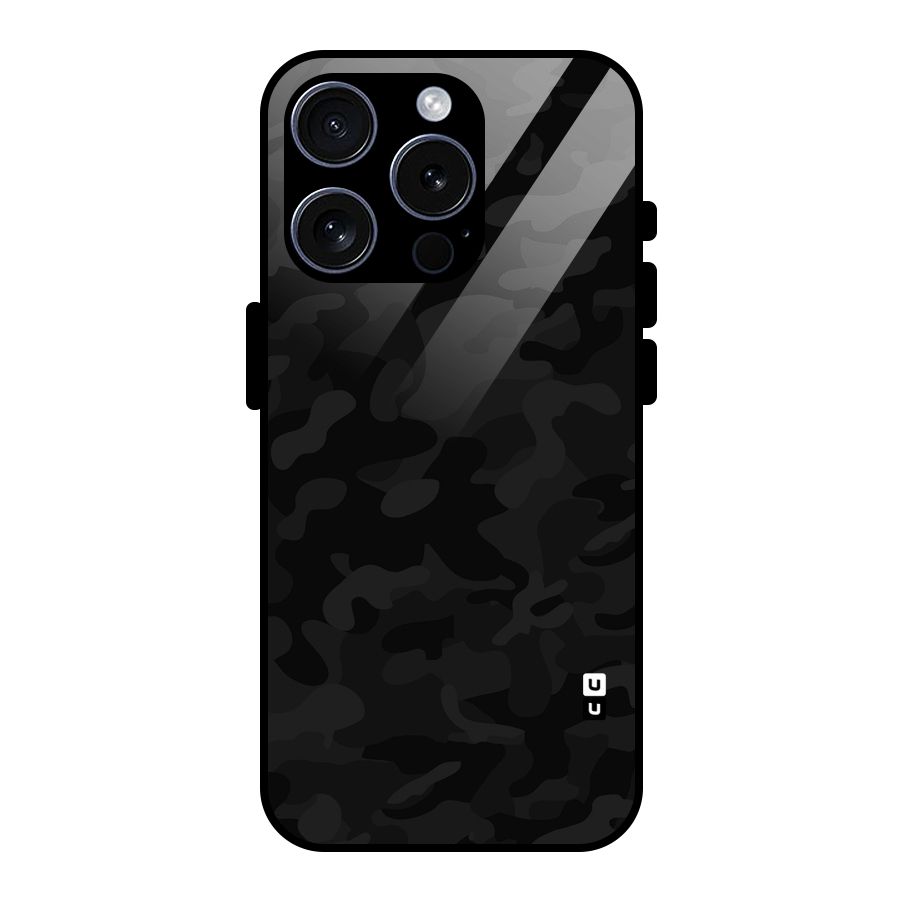 Black Camouflage Glass Back Case for iPhone 15 Pro