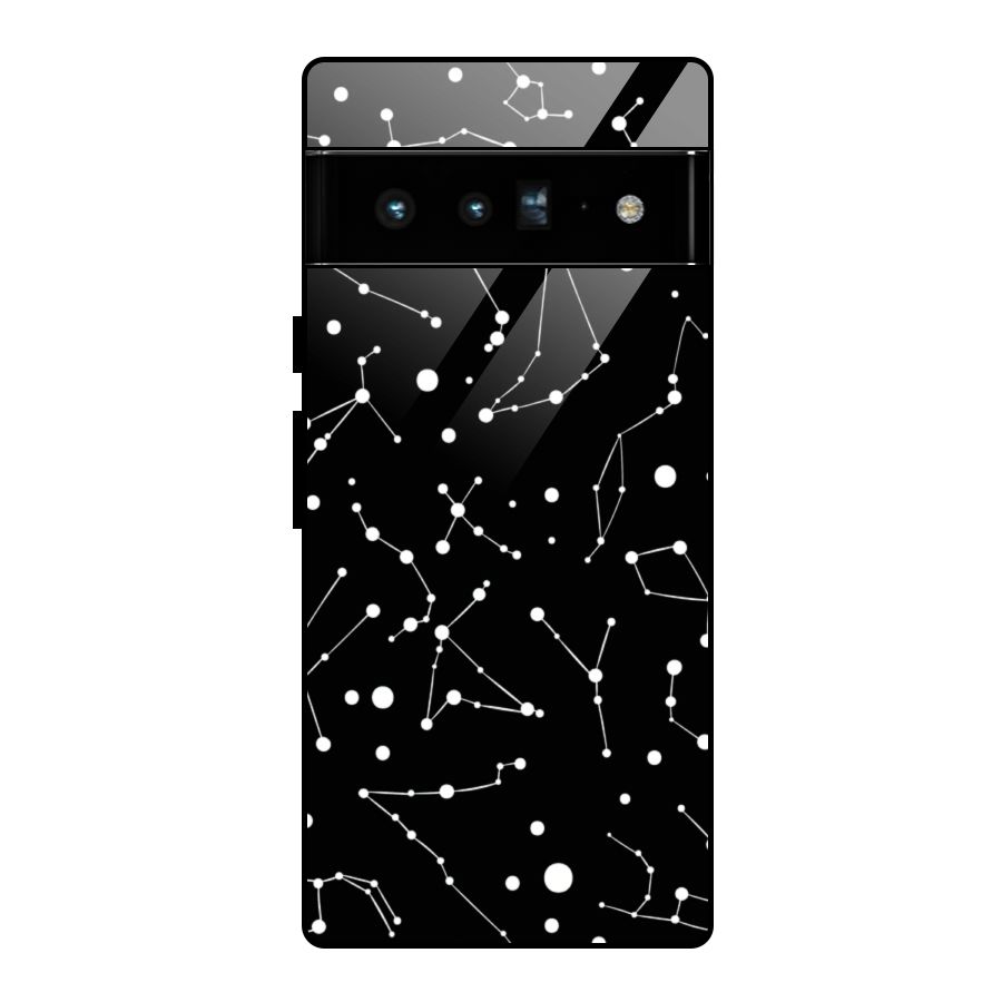 Black Constellation Pattern Glass Back Case for Google Pixel 6 Pro