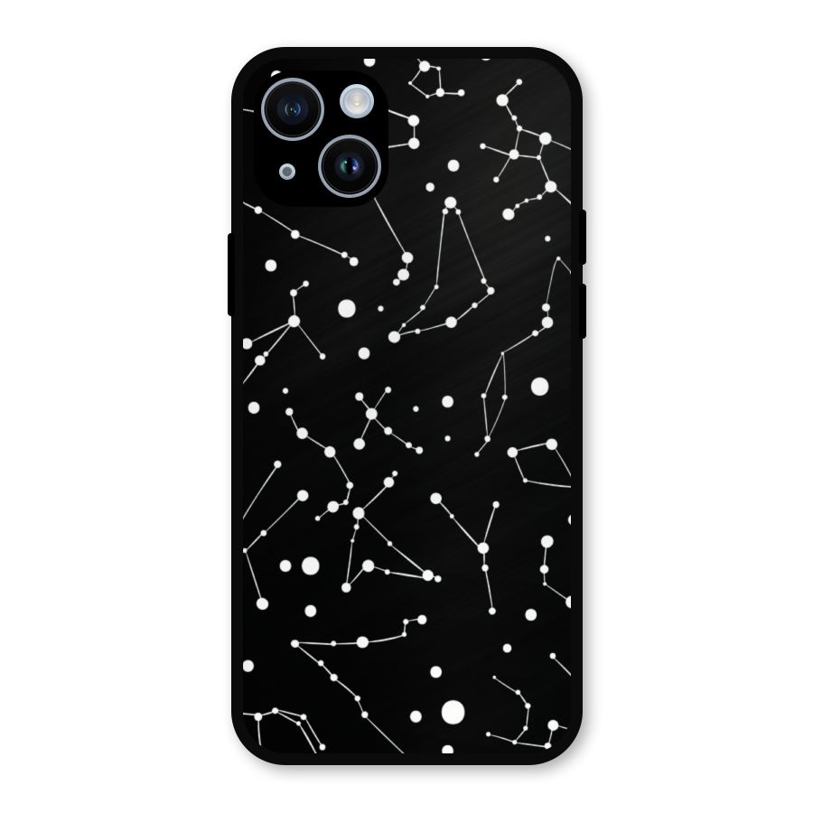 Black Constellation Pattern Metal Back Case for iPhone 14