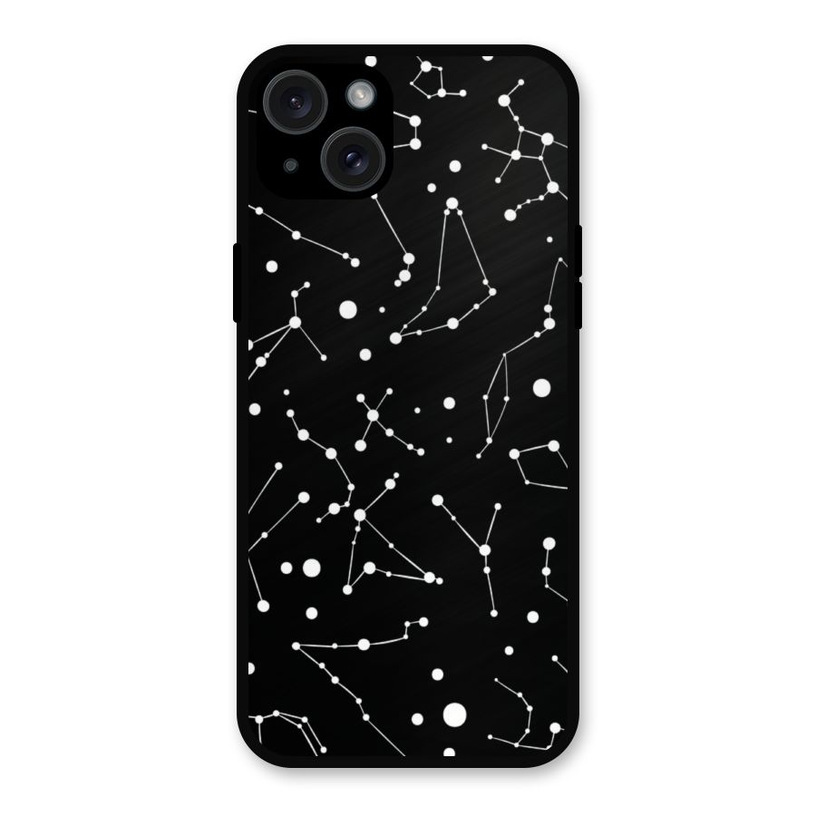Black Constellation Pattern Metal Back Case for iPhone 15 Plus