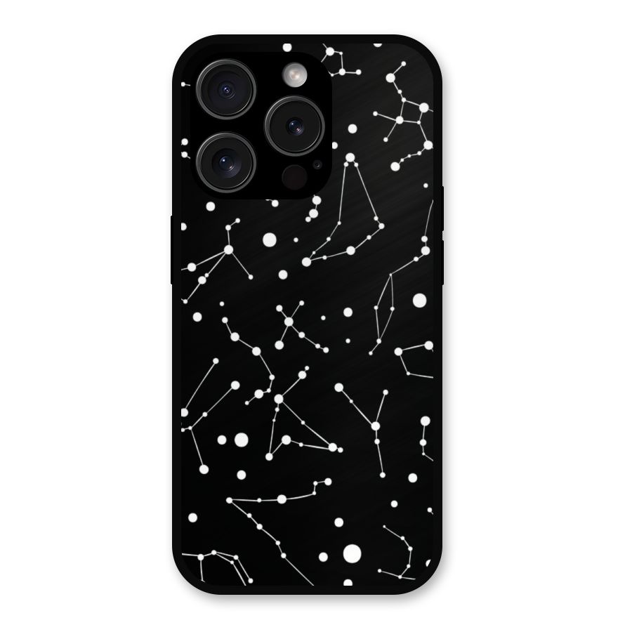 Black Constellation Pattern Metal Back Case for iPhone 15 Pro
