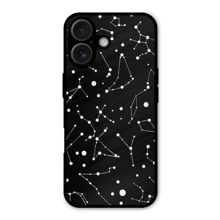 Black Constellation Pattern Metal Back Case for iPhone 16