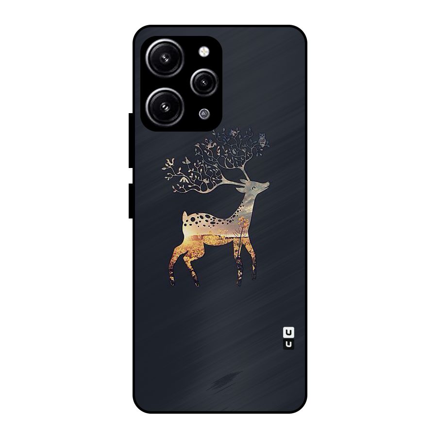Black Deer Glass Back Case for Redmi 12 4G