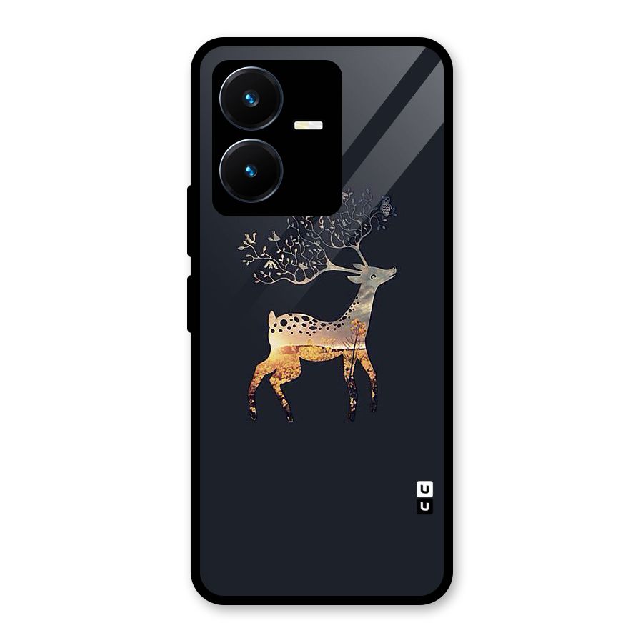 Black Deer Glass Back Case for Vivo Y22s