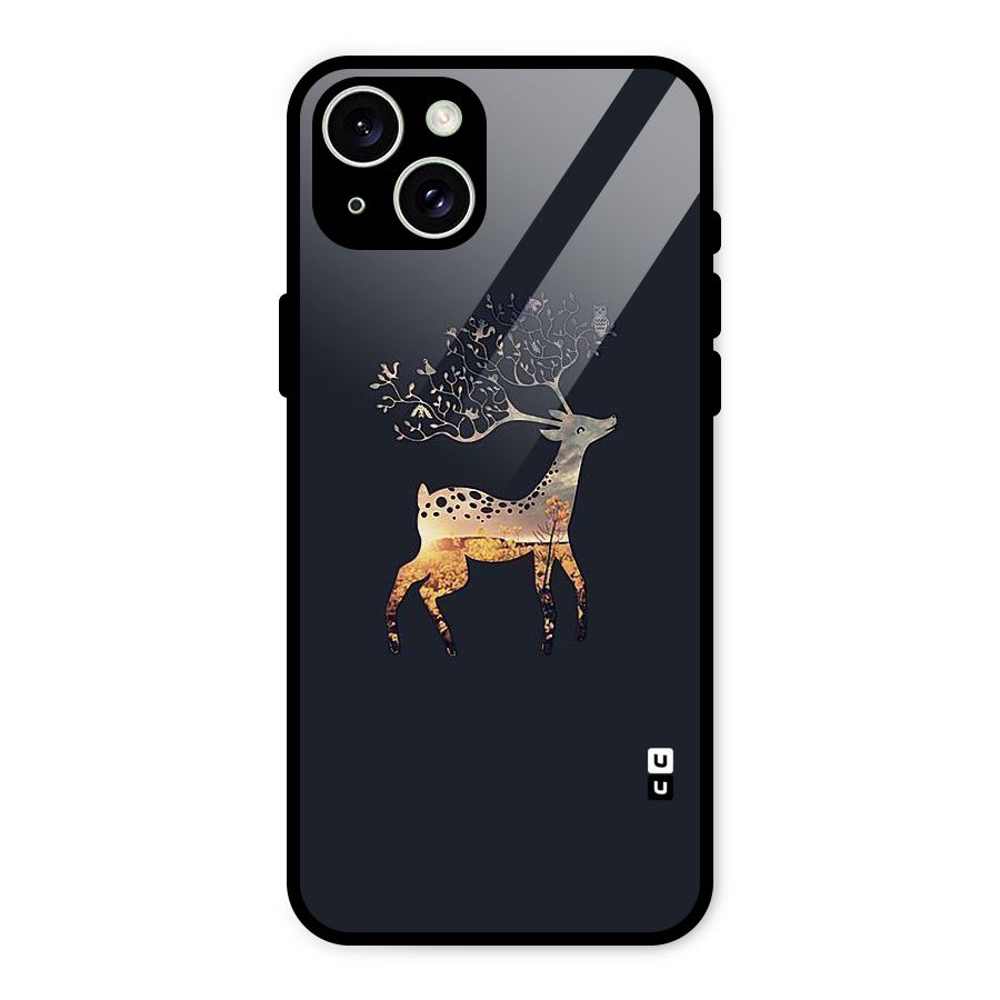 Black Deer Glass Back Case for iPhone 15 Plus