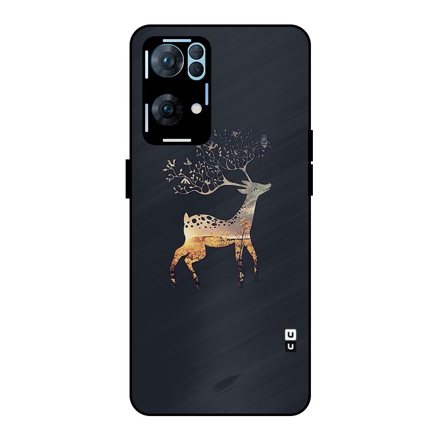 Black Deer Metal Back Case for Oppo Reno7 Pro 5G