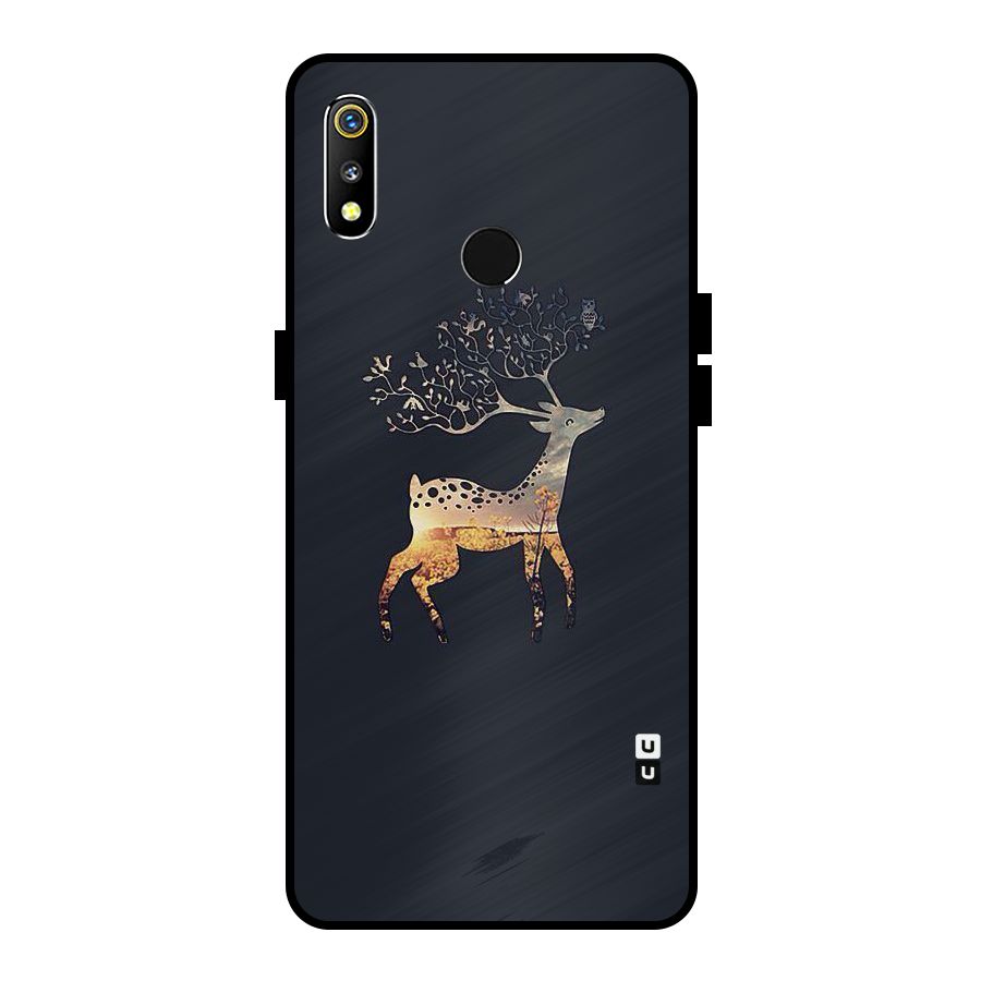 Black Deer Metal Back Case for Realme 3