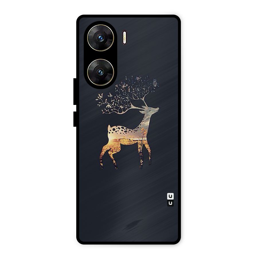 Black Deer Metal Back Case for Vivo V29e