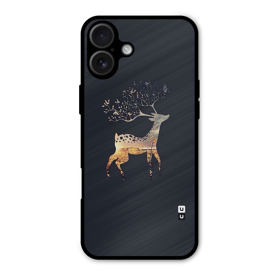 Black Deer Metal Back Case for iPhone 16 Plus