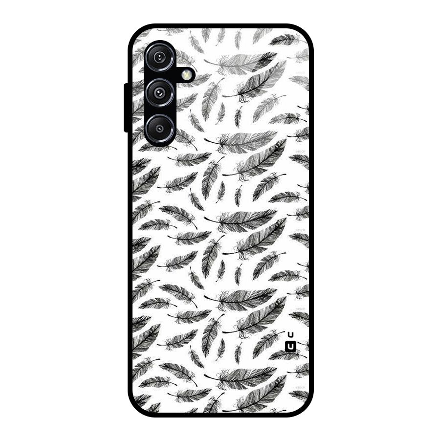 Black Feather Glass Back Case for Galaxy M34 5G