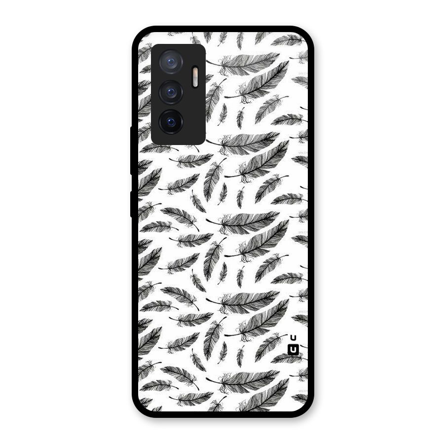 Black Feather Glass Back Case for Vivo V23e