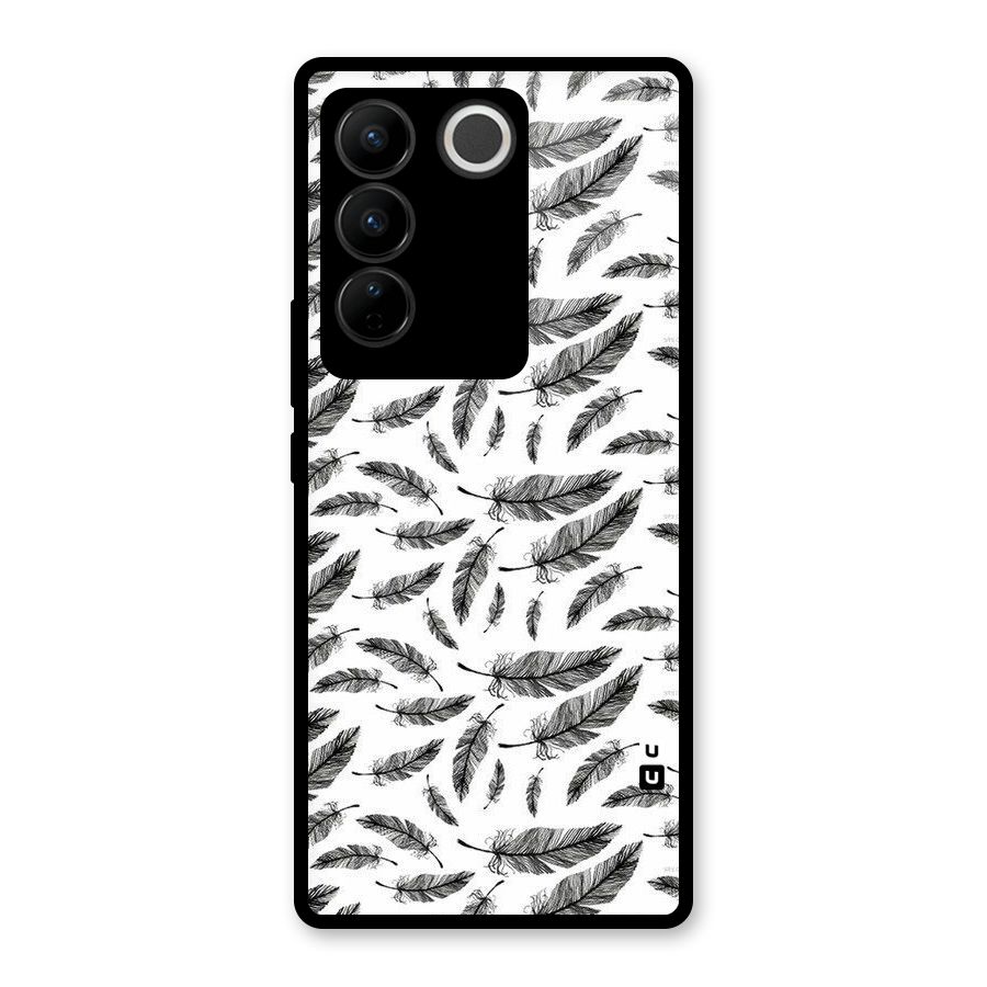 Black Feather Glass Back Case for Vivo V27
