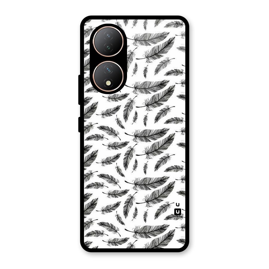 Black Feather Glass Back Case for Vivo Y100A