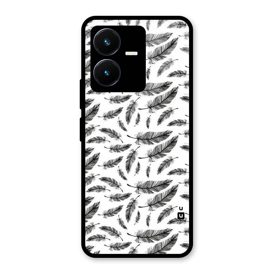 Black Feather Glass Back Case for Vivo Y22s