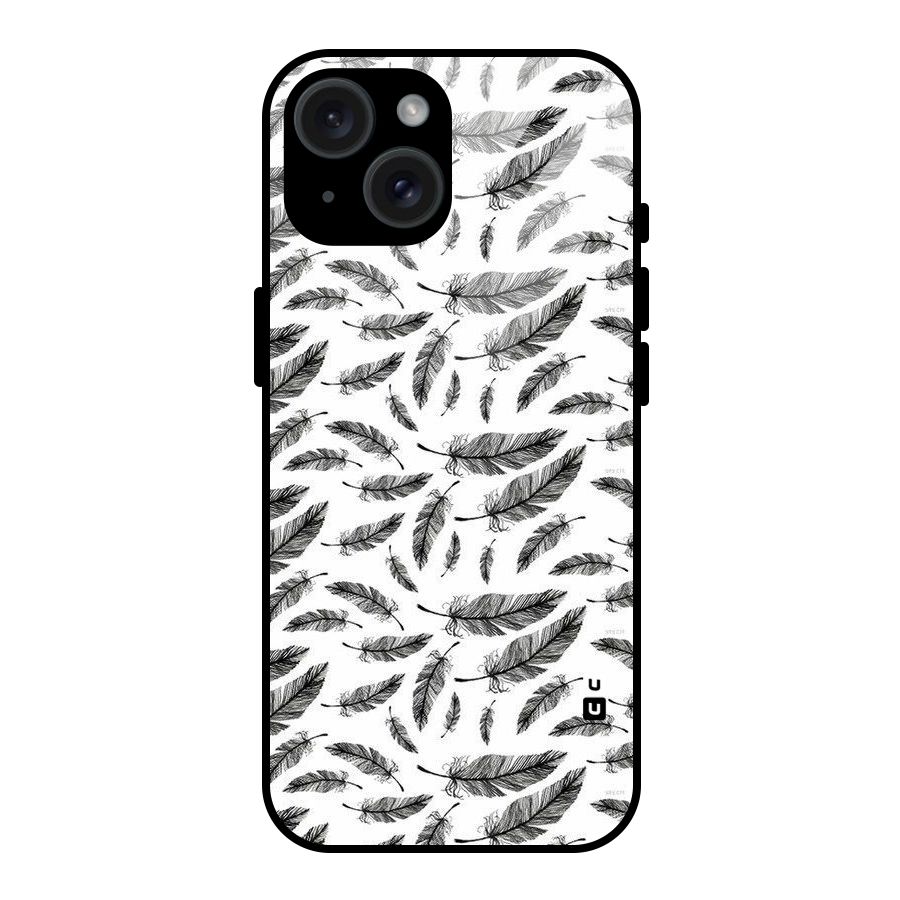 Black Feather Glass Back Case for iPhone 15