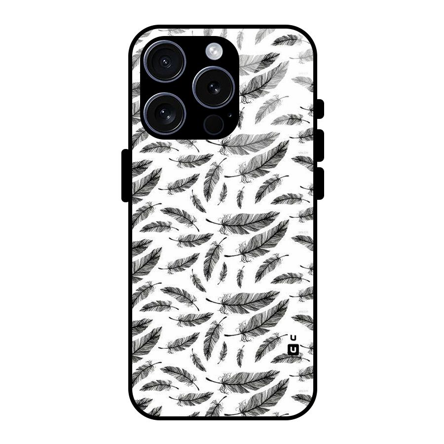 Black Feather Glass Back Case for iPhone 15 Pro