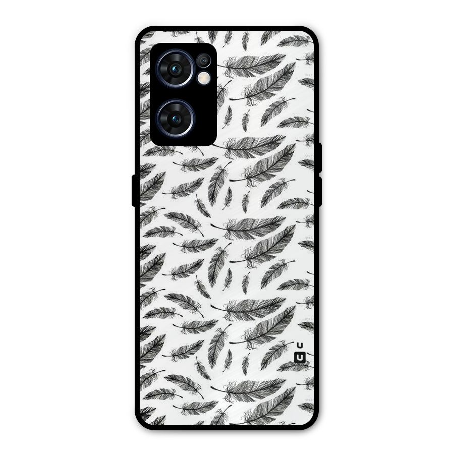 Black Feather Metal Back Case for Oppo Reno7 5G