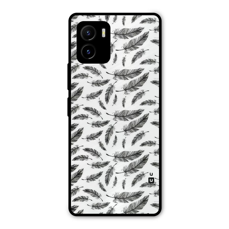 Black Feather Metal Back Case for Vivo Y15s