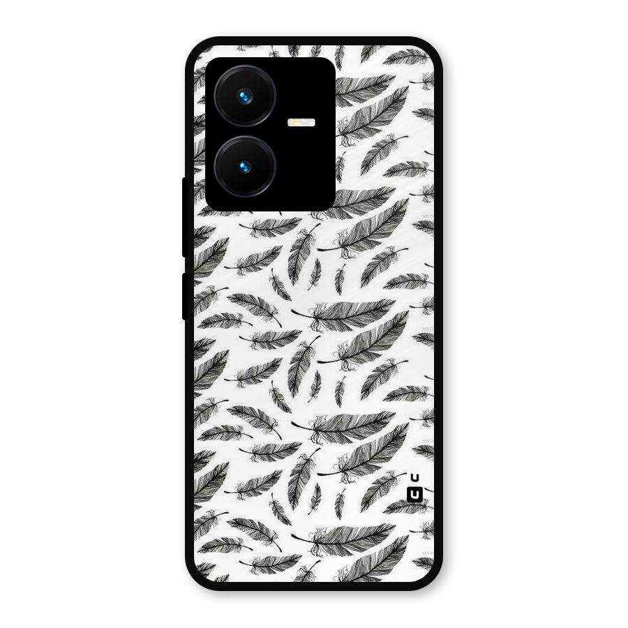 Black Feather Metal Back Case for Vivo Y22s