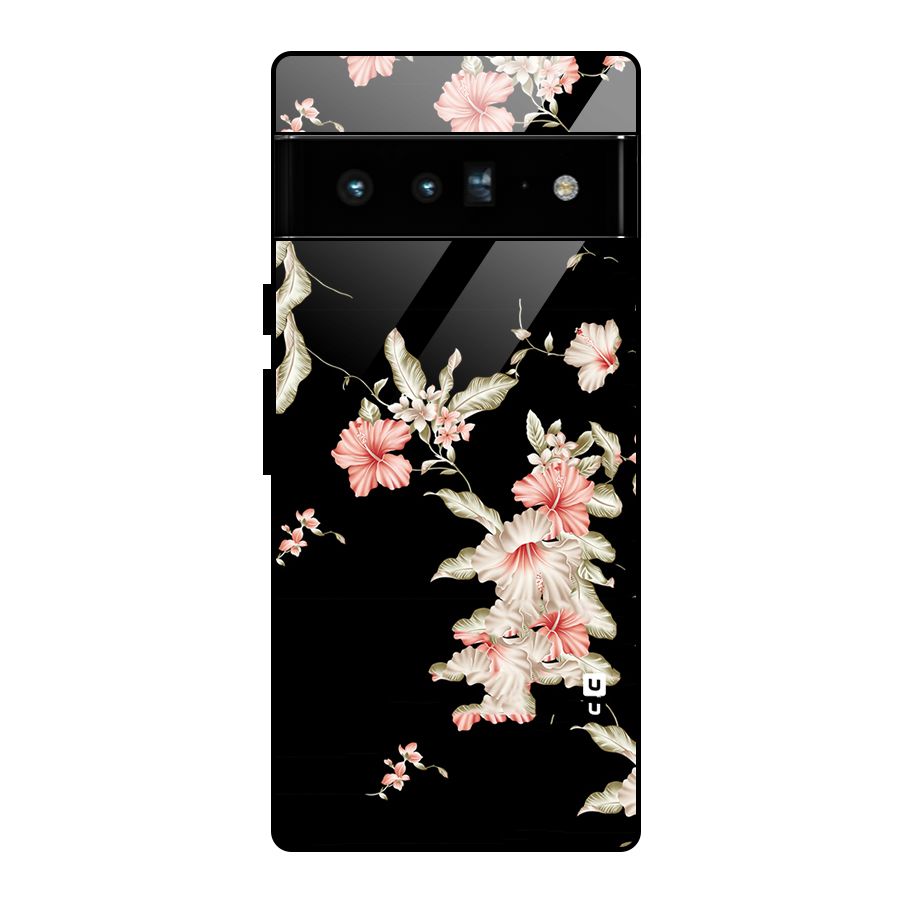 Black Floral Glass Back Case for Google Pixel 6 Pro