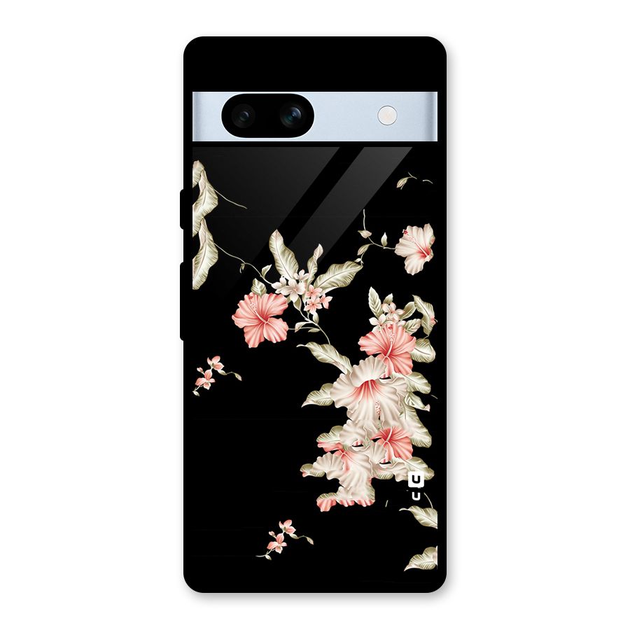 Black Floral Glass Back Case for Google Pixel 7a