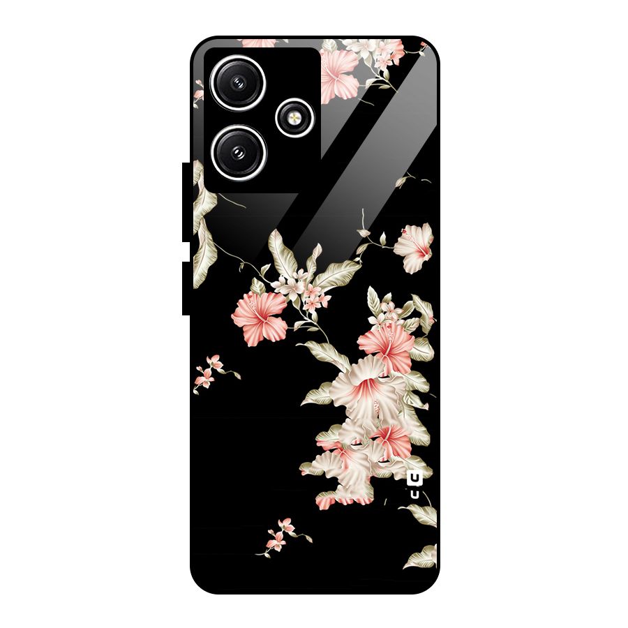 Black Floral Glass Back Case for Poco M6 Pro