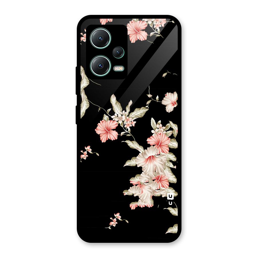 Black Floral Glass Back Case for Poco X5