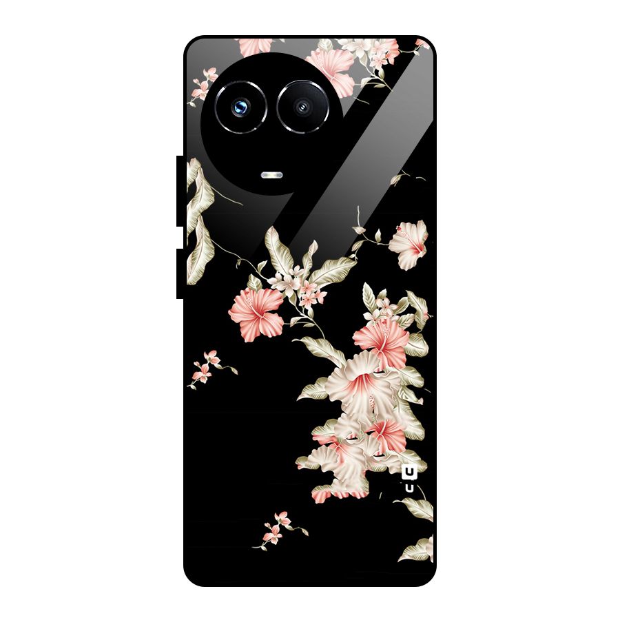 Black Floral Glass Back Case for Realme 11X