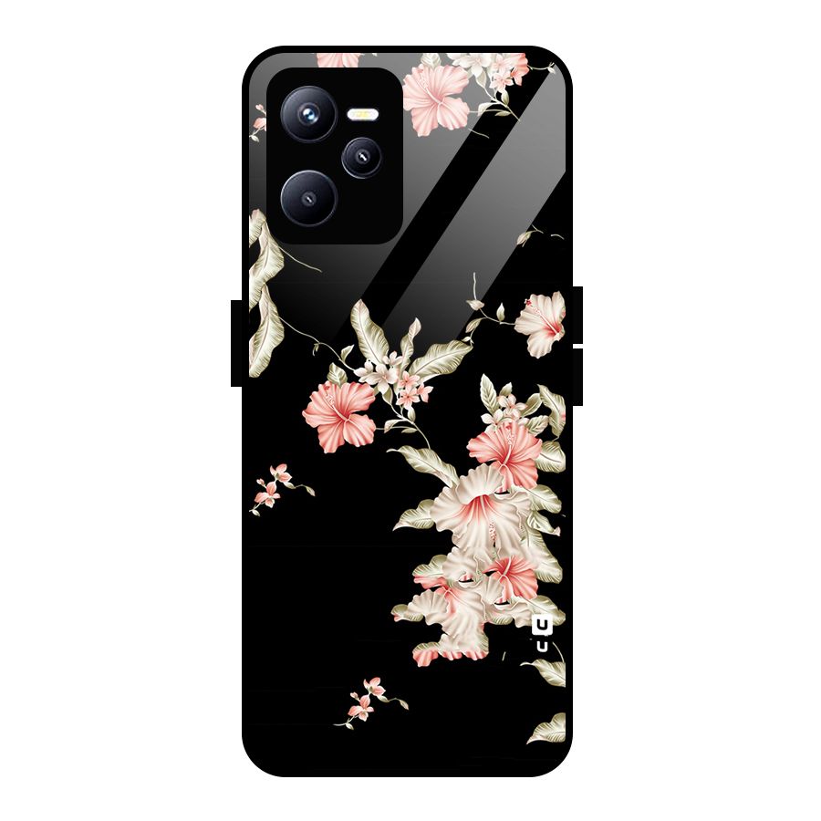 Black Floral Glass Back Case for Realme C35