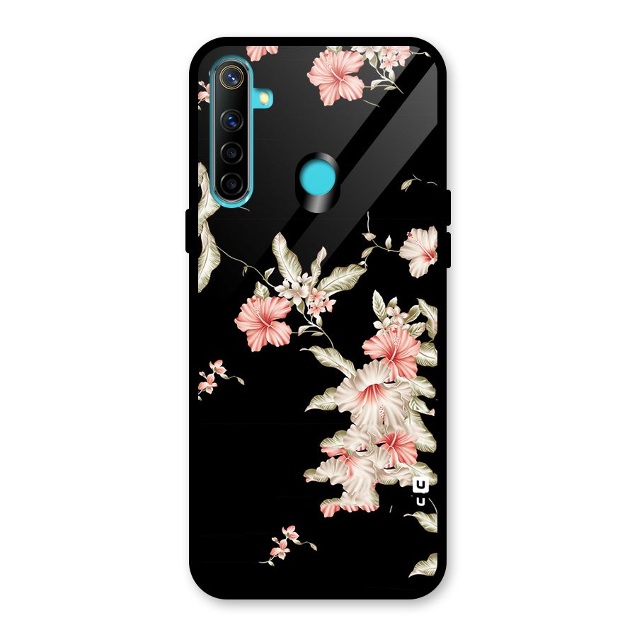 Black Floral Glass Back Case for Realme Narzo 10