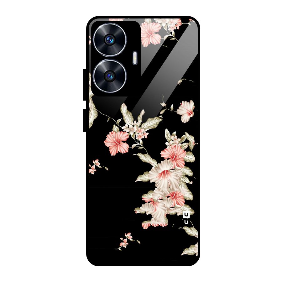 Black Floral Glass Back Case for Realme Narzo N55