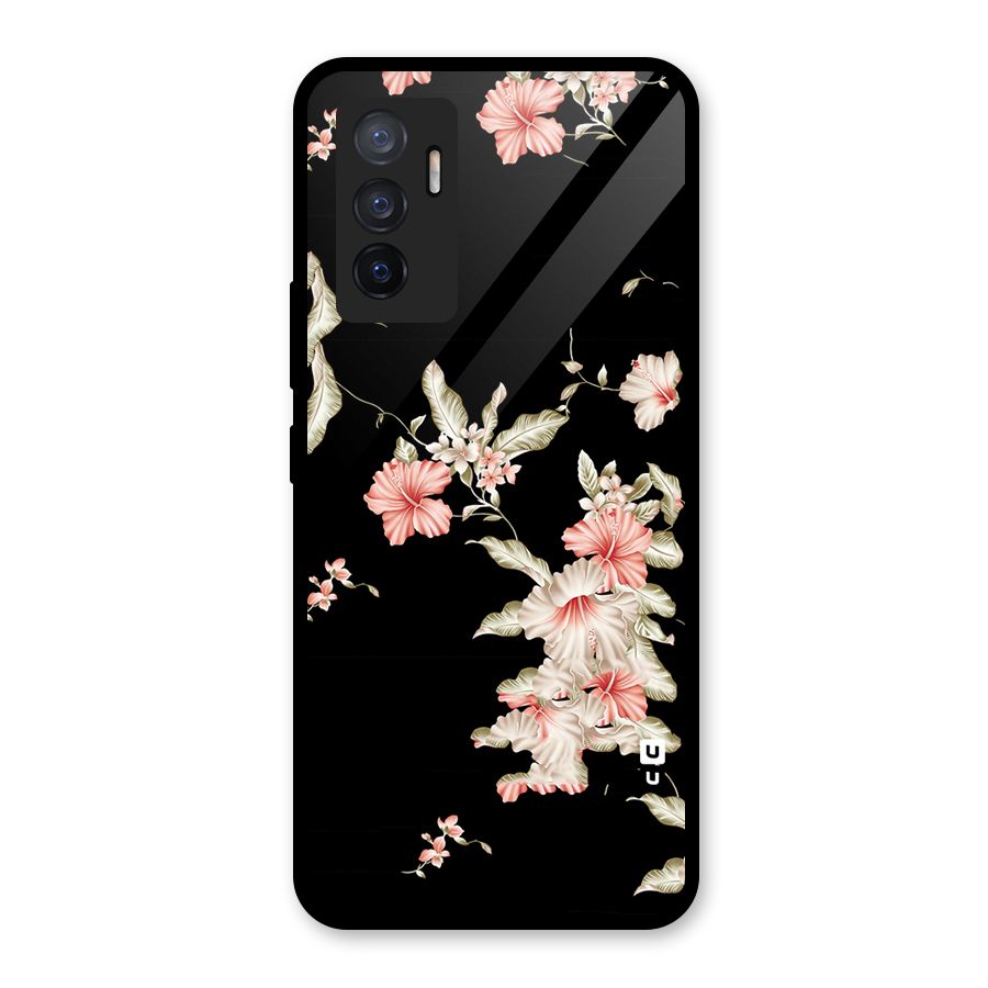 Black Floral Glass Back Case for Vivo V23e