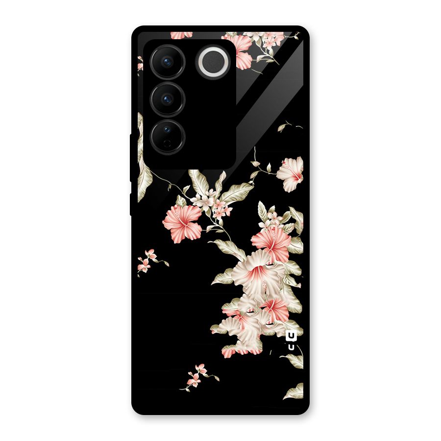 Black Floral Glass Back Case for Vivo V27