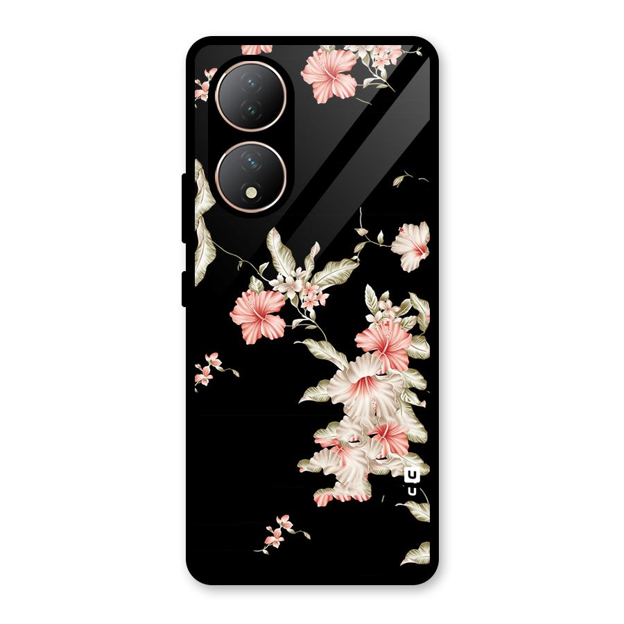 Black Floral Glass Back Case for Vivo Y100A