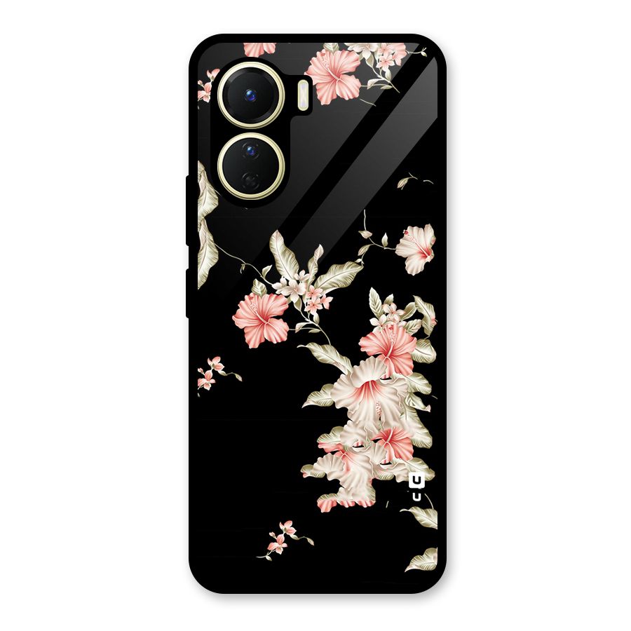 Black Floral Glass Back Case for Vivo Y16