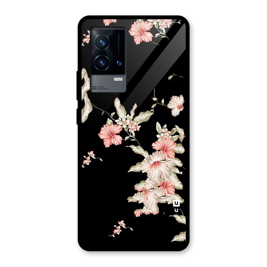 Black Floral Glass Back Case for iQOO 9 5G