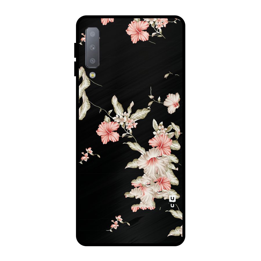 Black Floral Metal Back Case for Galaxy A7 (2018)