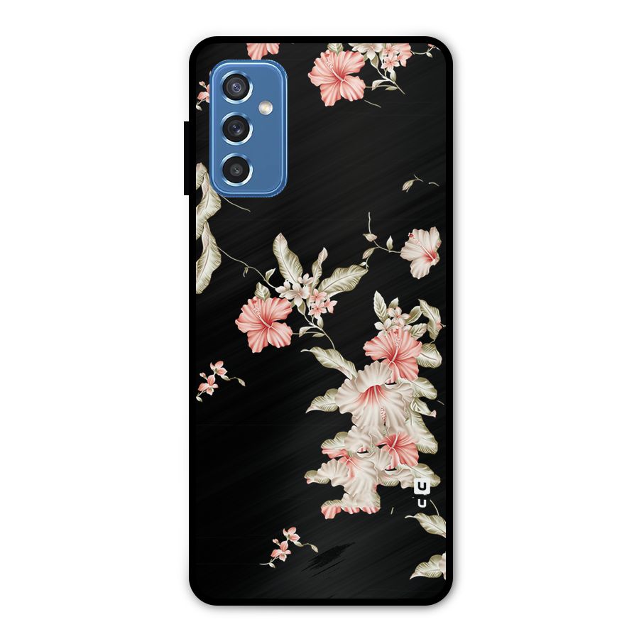 Black Floral Metal Back Case for Galaxy M52 5G