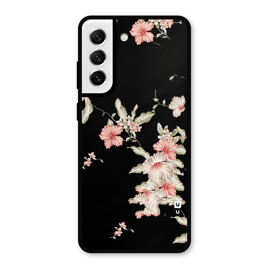 Black Floral Metal Back Case for Galaxy S21 FE 5G