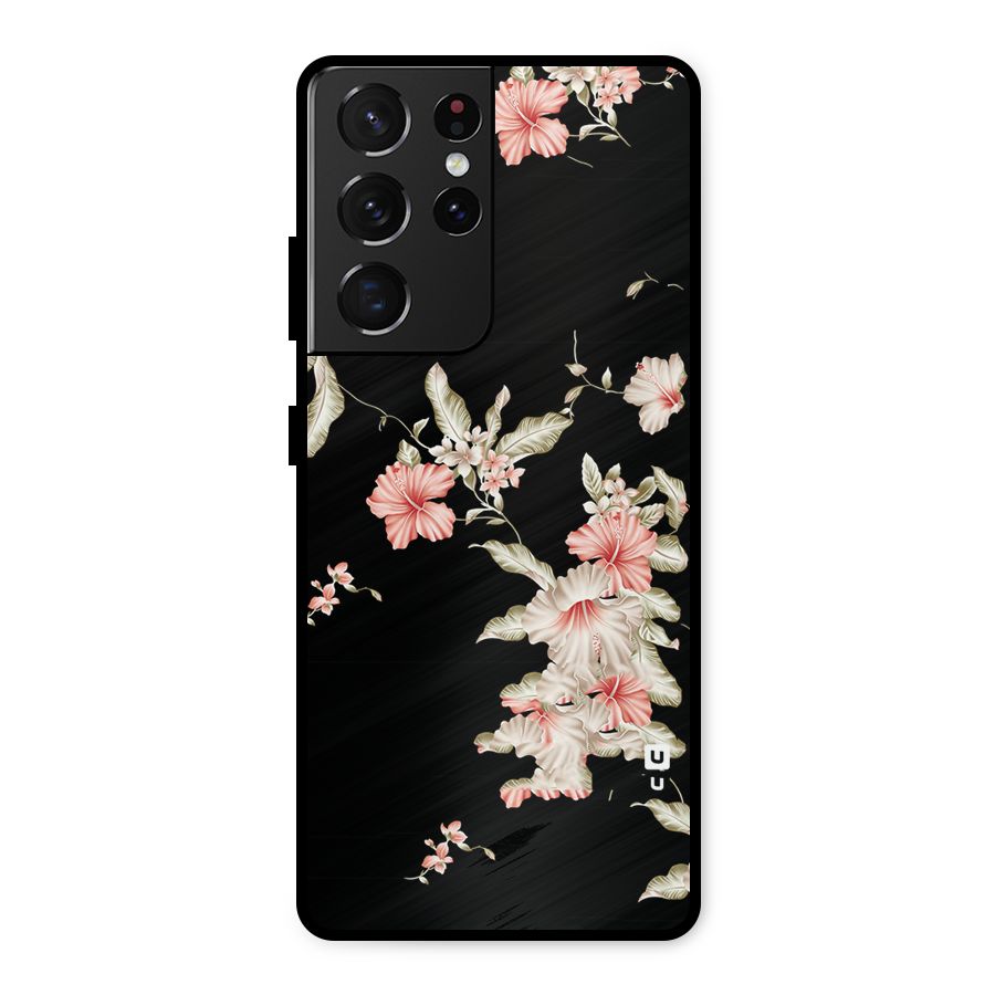 Black Floral Metal Back Case for Galaxy S21 Ultra 5G