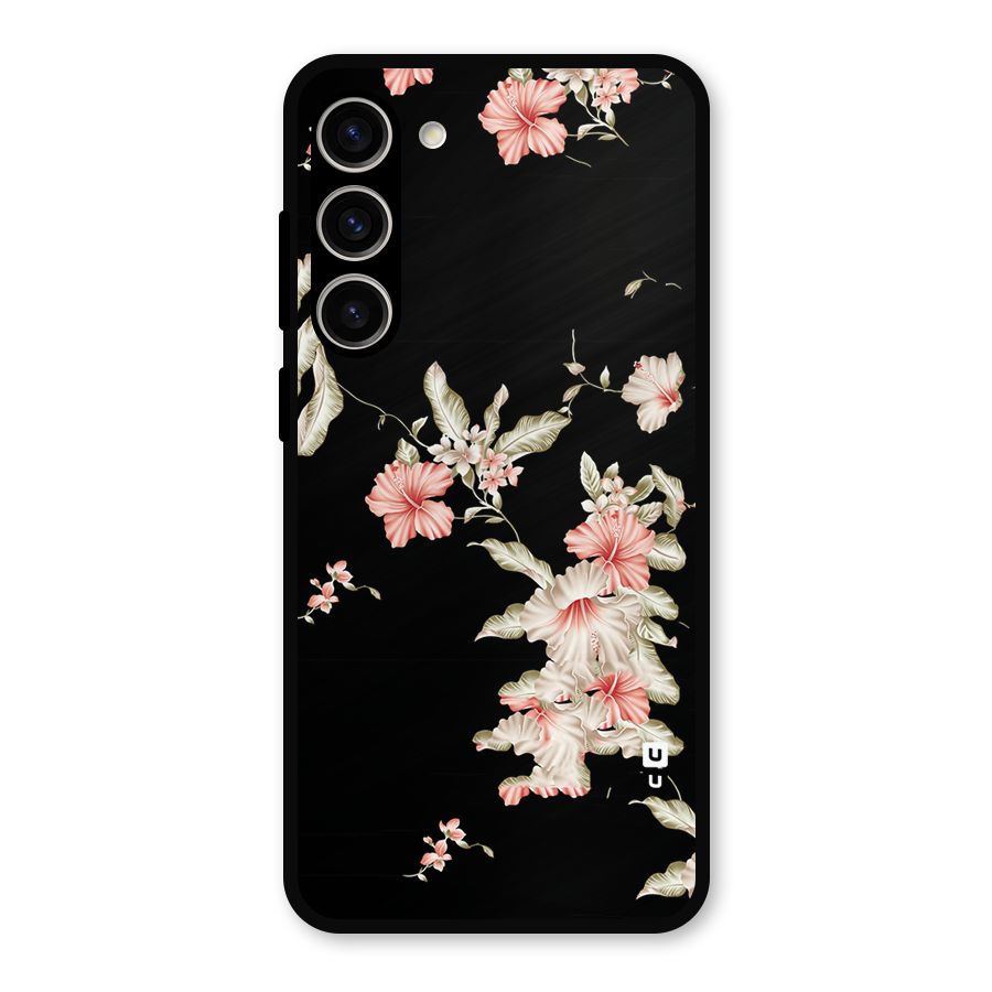 Black Floral Metal Back Case for Galaxy S23 Plus
