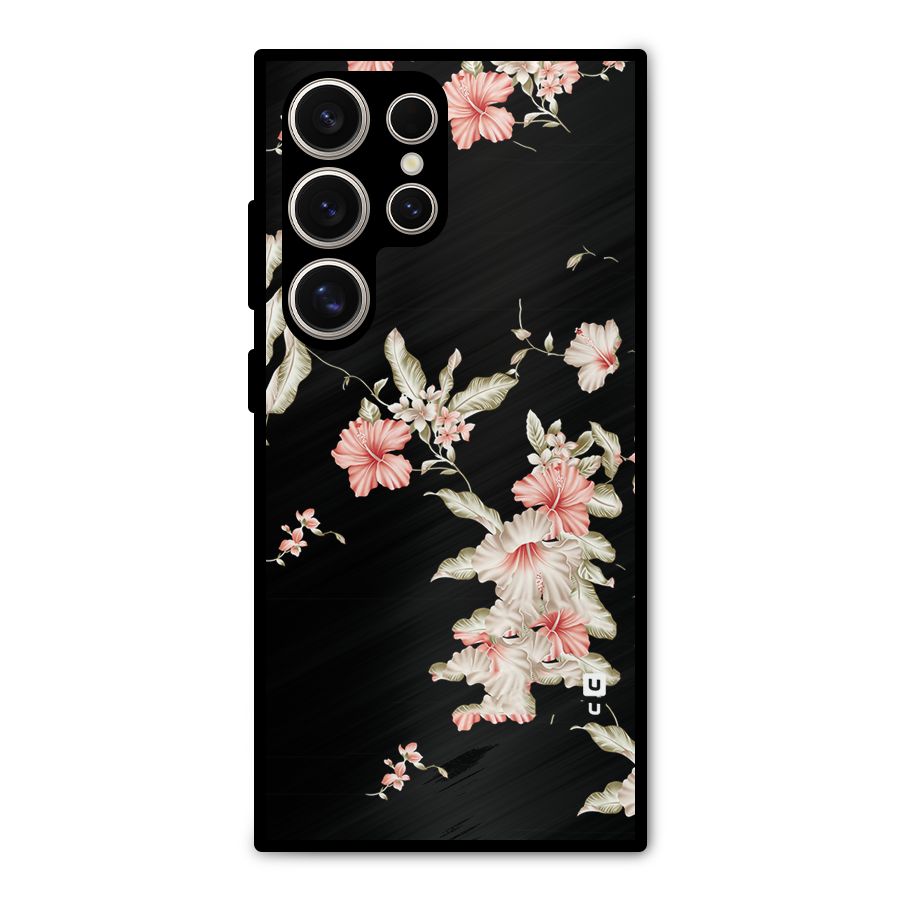 Black Floral Metal Back Case for Galaxy S24 Ultra