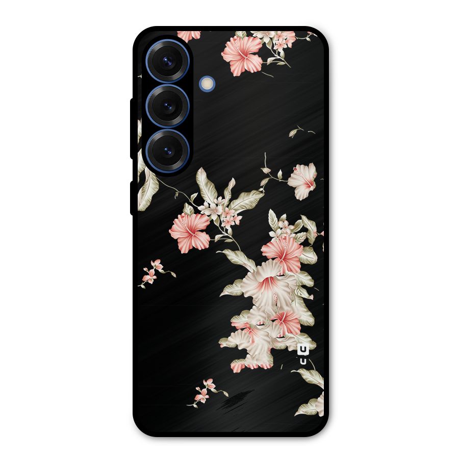 Black Floral Metal Back Case for Galaxy S25